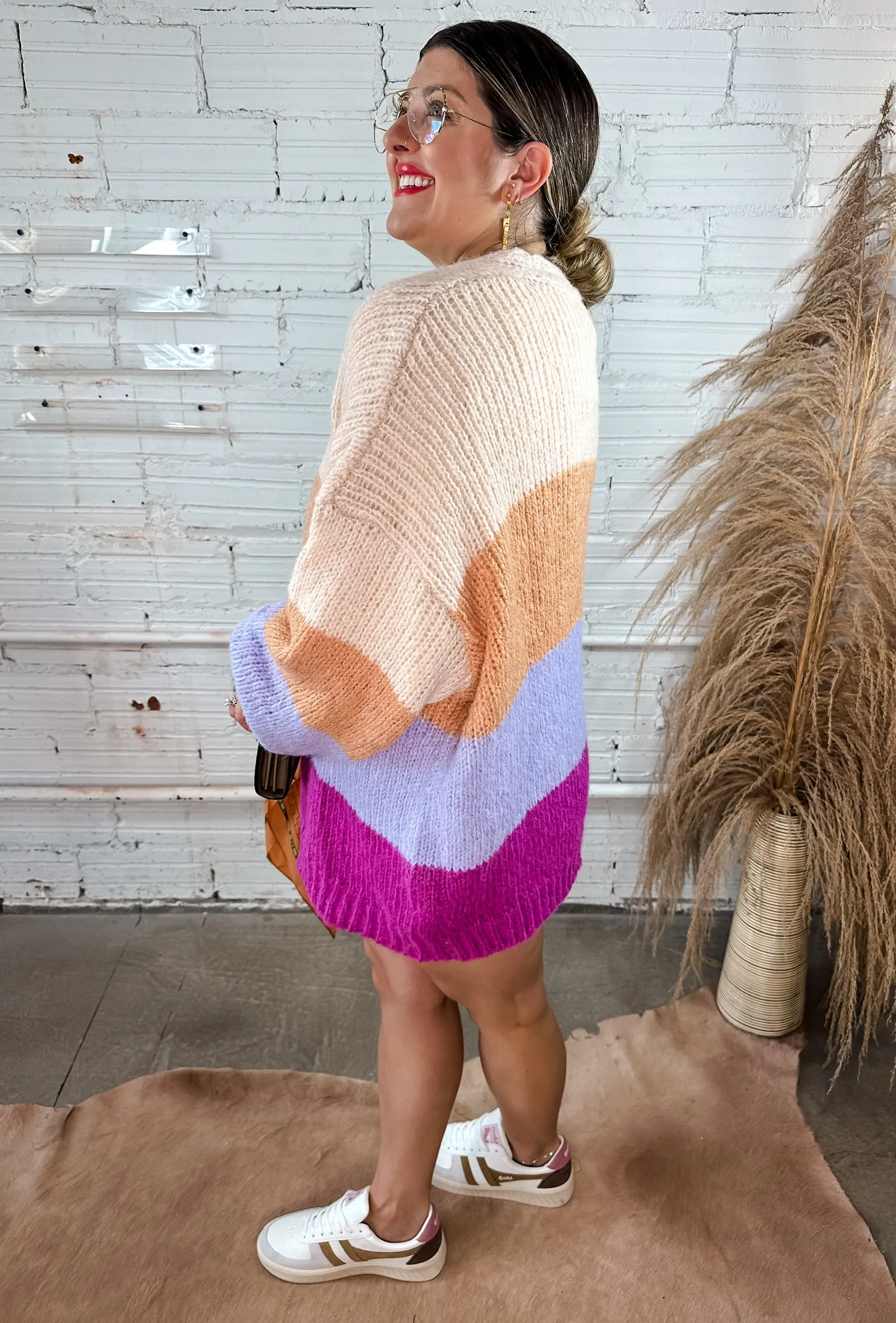 Crazy For You Color Block Cardigan - Magenta