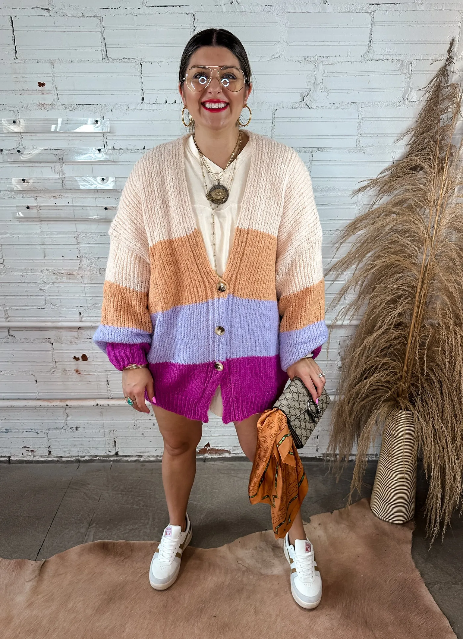 Crazy For You Color Block Cardigan - Magenta