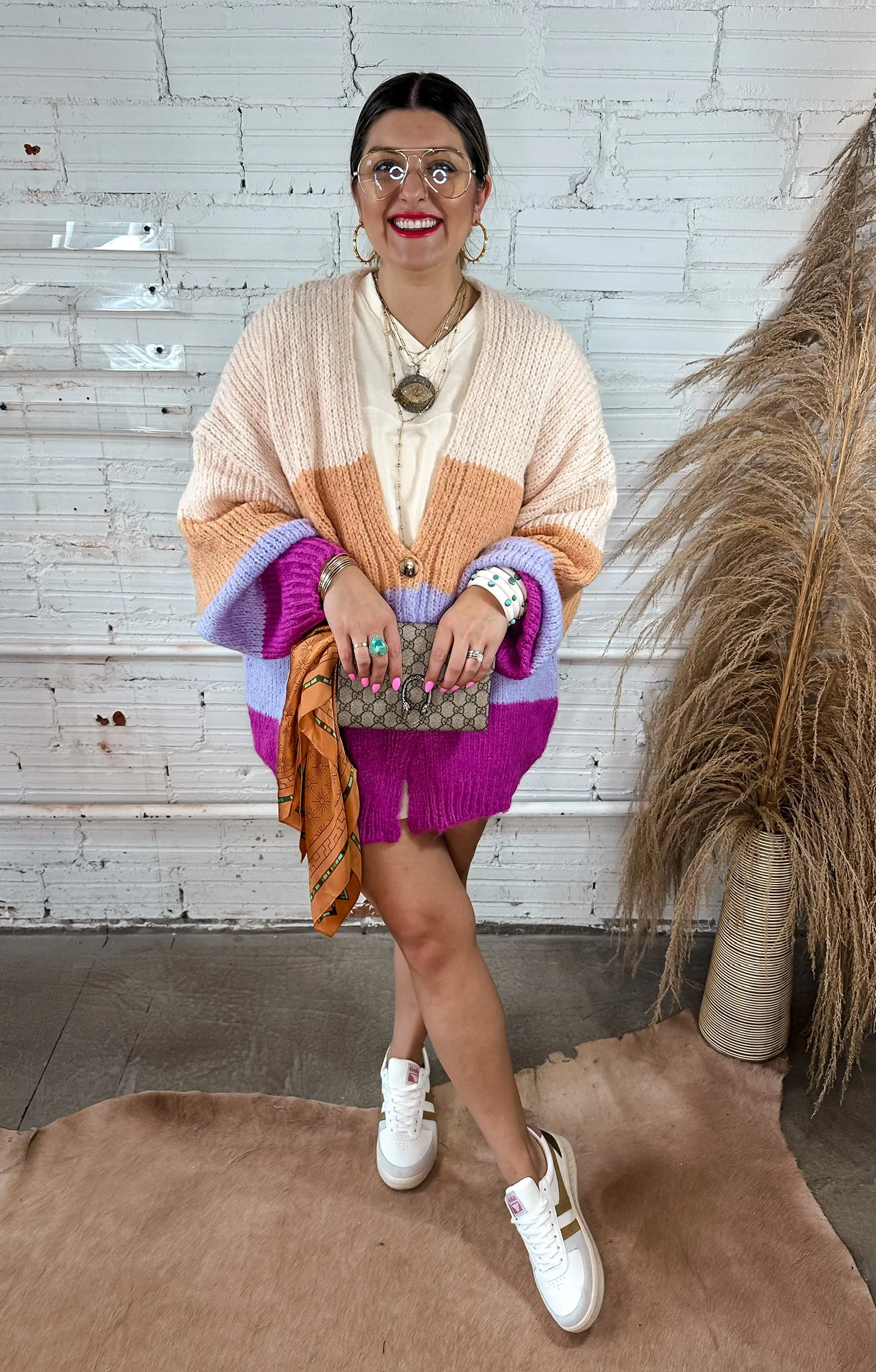 Crazy For You Color Block Cardigan - Magenta