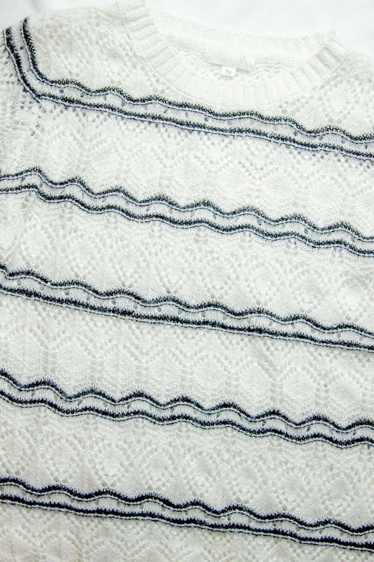 Crochet Style Wavy Pattern Knit Jumper