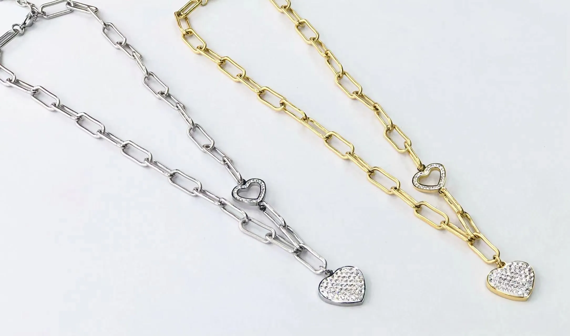 Crystal Heart Charm Gold Necklace