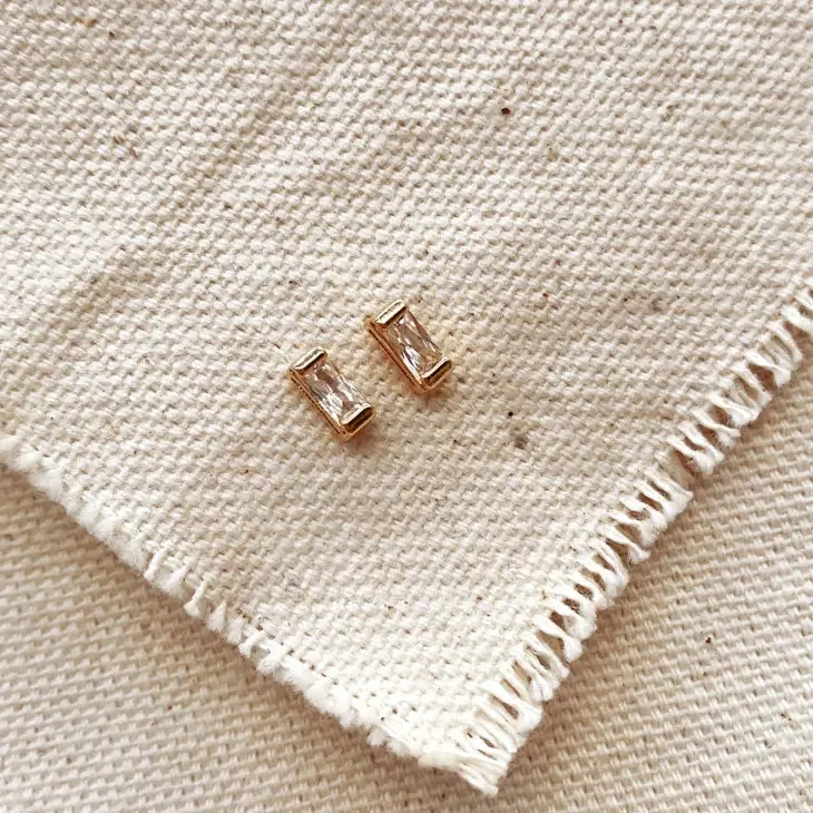 Cubic Zirconia Baguette Stud Earrings in Gold Filled