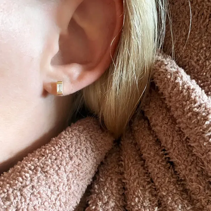 Cubic Zirconia Baguette Stud Earrings in Gold Filled