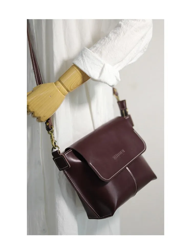 Cute Coffee LEATHER Side Bag Handmade WOMEN Coffee Crossbody BAG Phone Purse FOR WOMEN