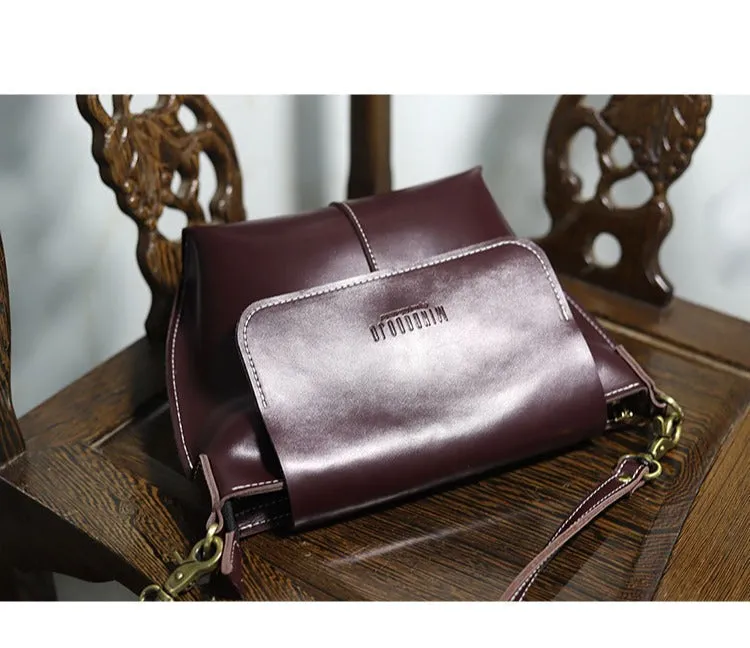 Cute Coffee LEATHER Side Bag Handmade WOMEN Coffee Crossbody BAG Phone Purse FOR WOMEN
