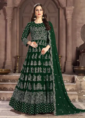 Dark Green Embroidered Wedding Anarkali Suit