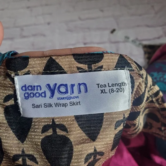 Darn Good Yarn Sari Silk Skirt Wrap One-size Multicolor Tie Front A-line Full