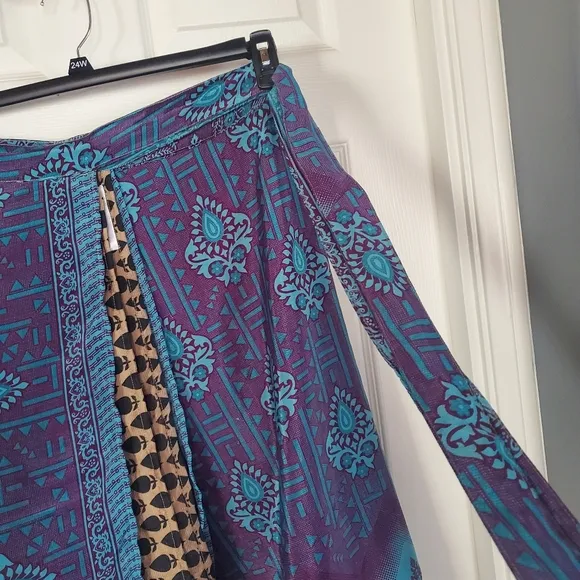 Darn Good Yarn Sari Silk Skirt Wrap One-size Multicolor Tie Front A-line Full
