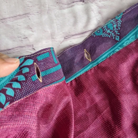 Darn Good Yarn Sari Silk Skirt Wrap One-size Multicolor Tie Front A-line Full
