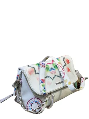 Desigual White Floral Watercolor Shoulder Bag with Chain Detail