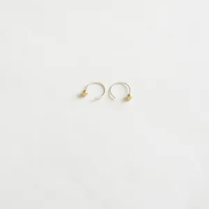 Distinctive Hand-Made Tiny Ear Hugging Sterling Silver Hoops With Ball On End - 0209