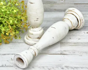 Distressed antique white & brown candlesticks