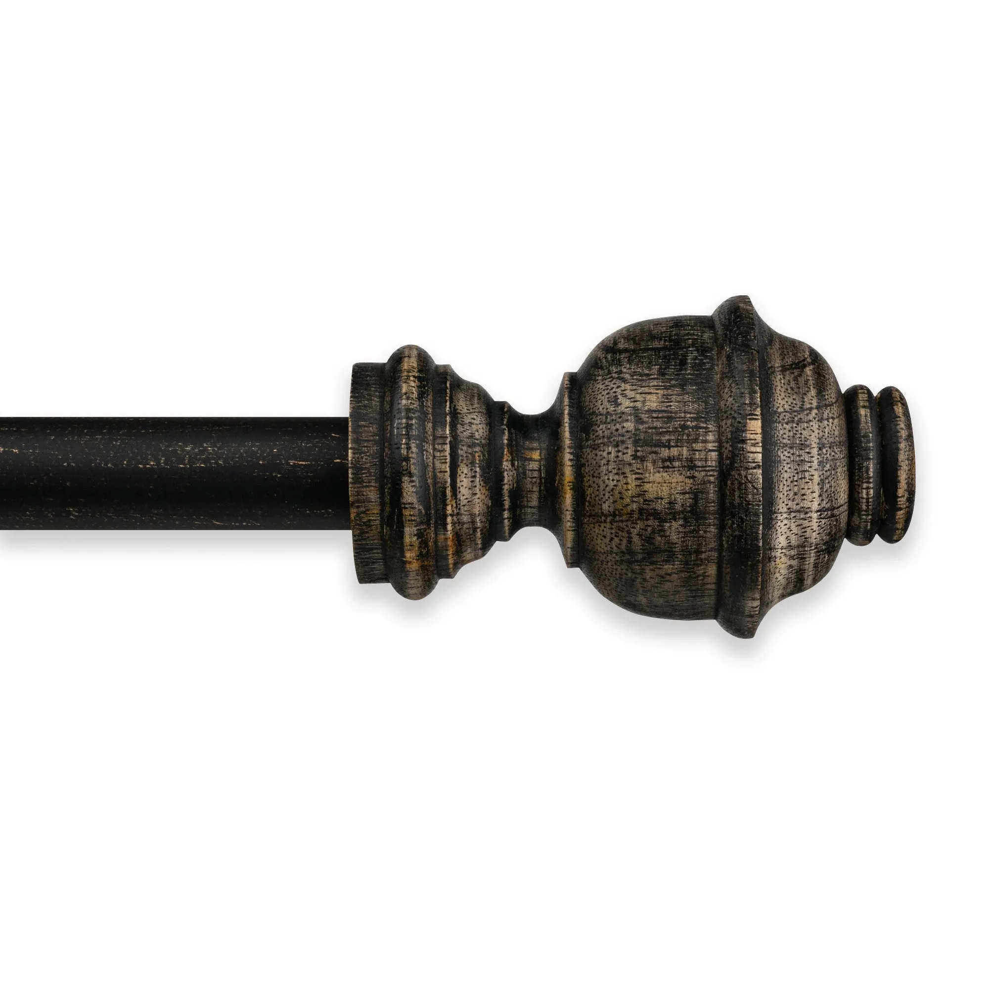 Distressed Black Cambridge Farmhouse Rustic Natural Wood Curtain Rod 28"- 48', 48"- 84", 84"- 144" (Single Curtain Rod)