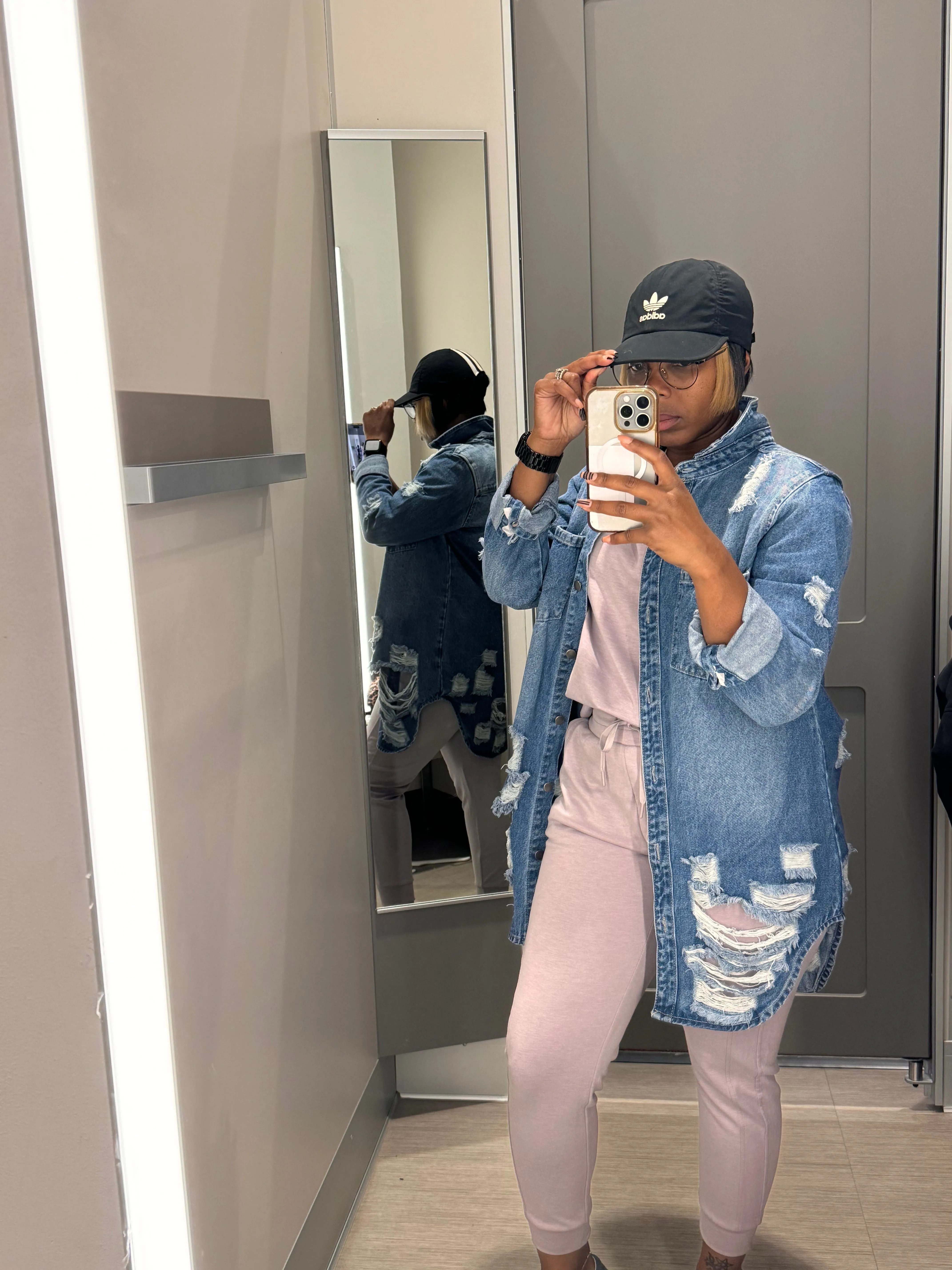 Distressed Button Up Long Sleeve Denim Jacket
