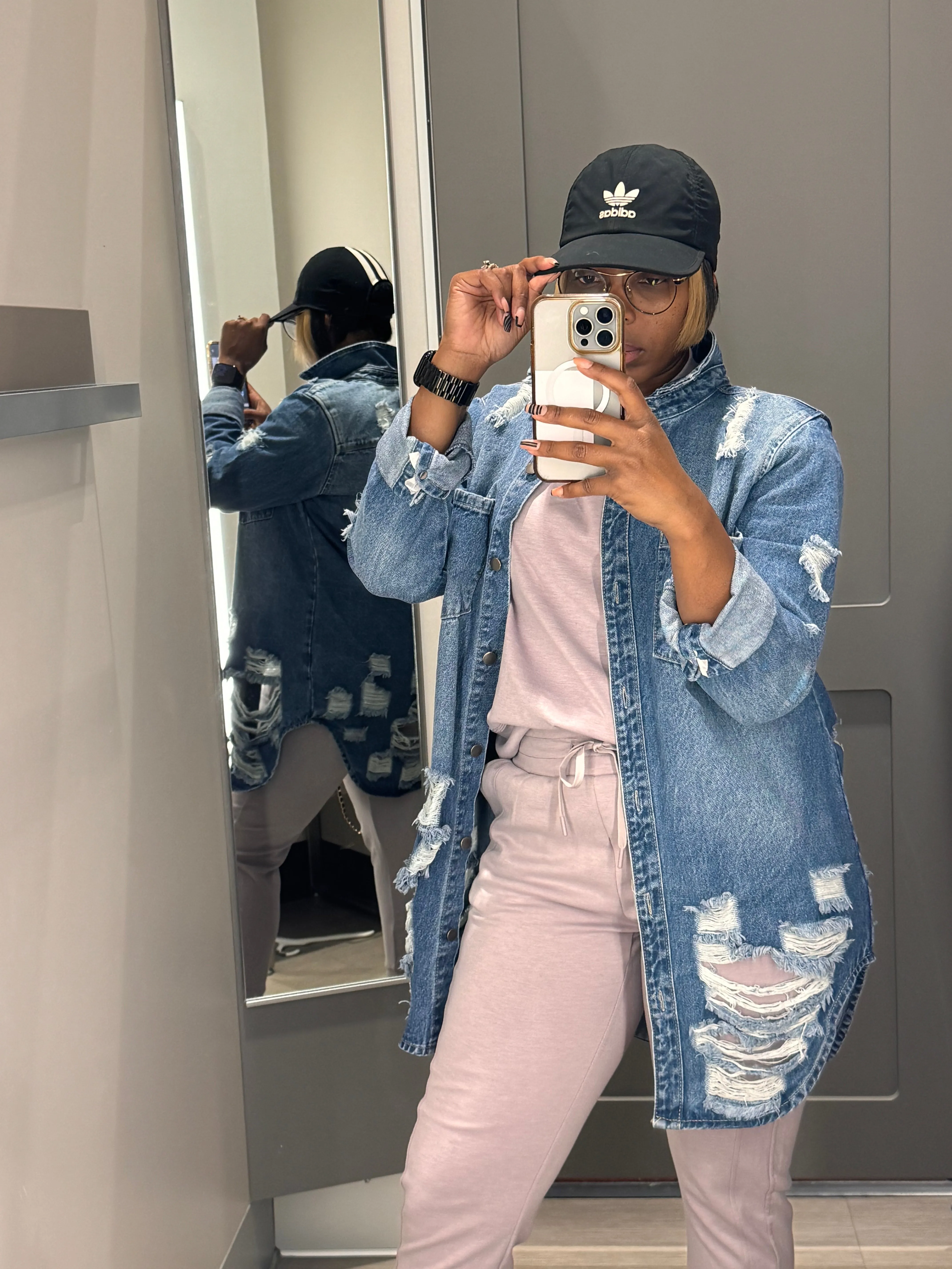 Distressed Button Up Long Sleeve Denim Jacket