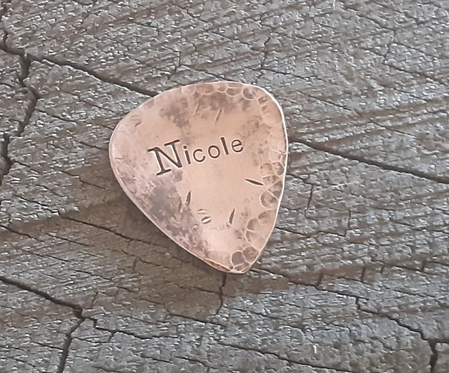 distressed copper guitar pick hammered and rustic finish - playable and custom