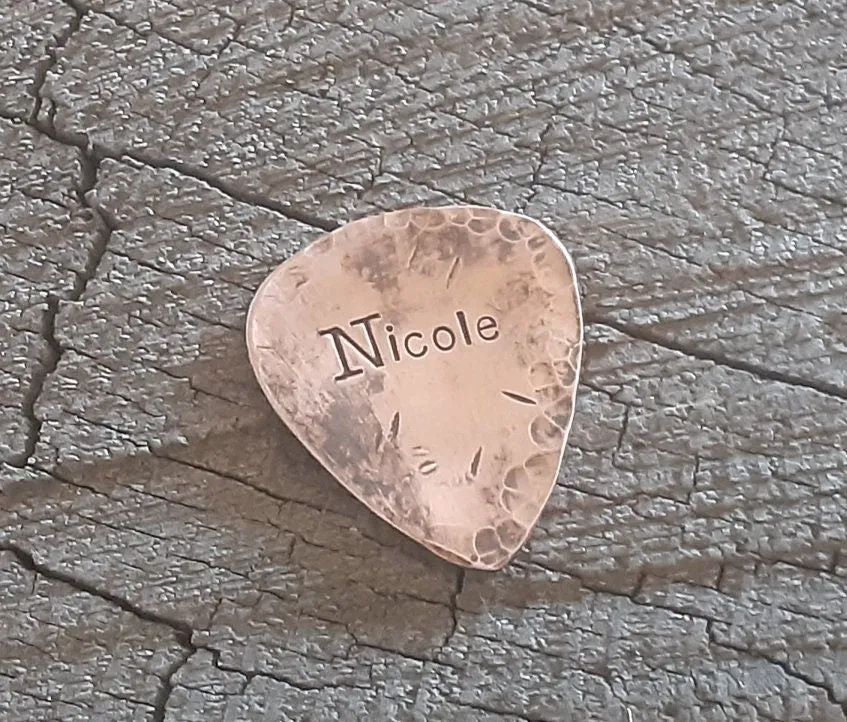 distressed copper guitar pick hammered and rustic finish - playable and custom