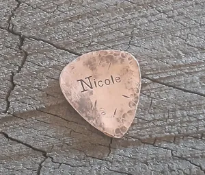 distressed copper guitar pick hammered and rustic finish - playable and custom