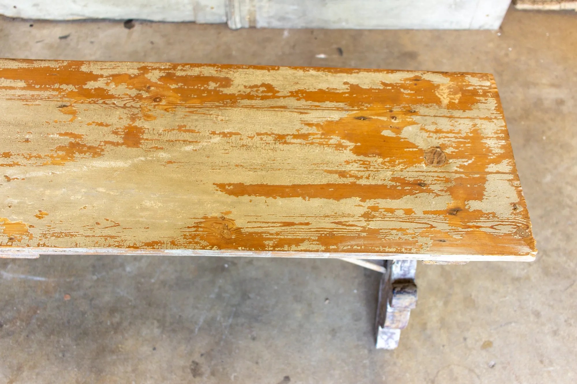 Distressed Finish Antique Swedish Wood Bench found in France