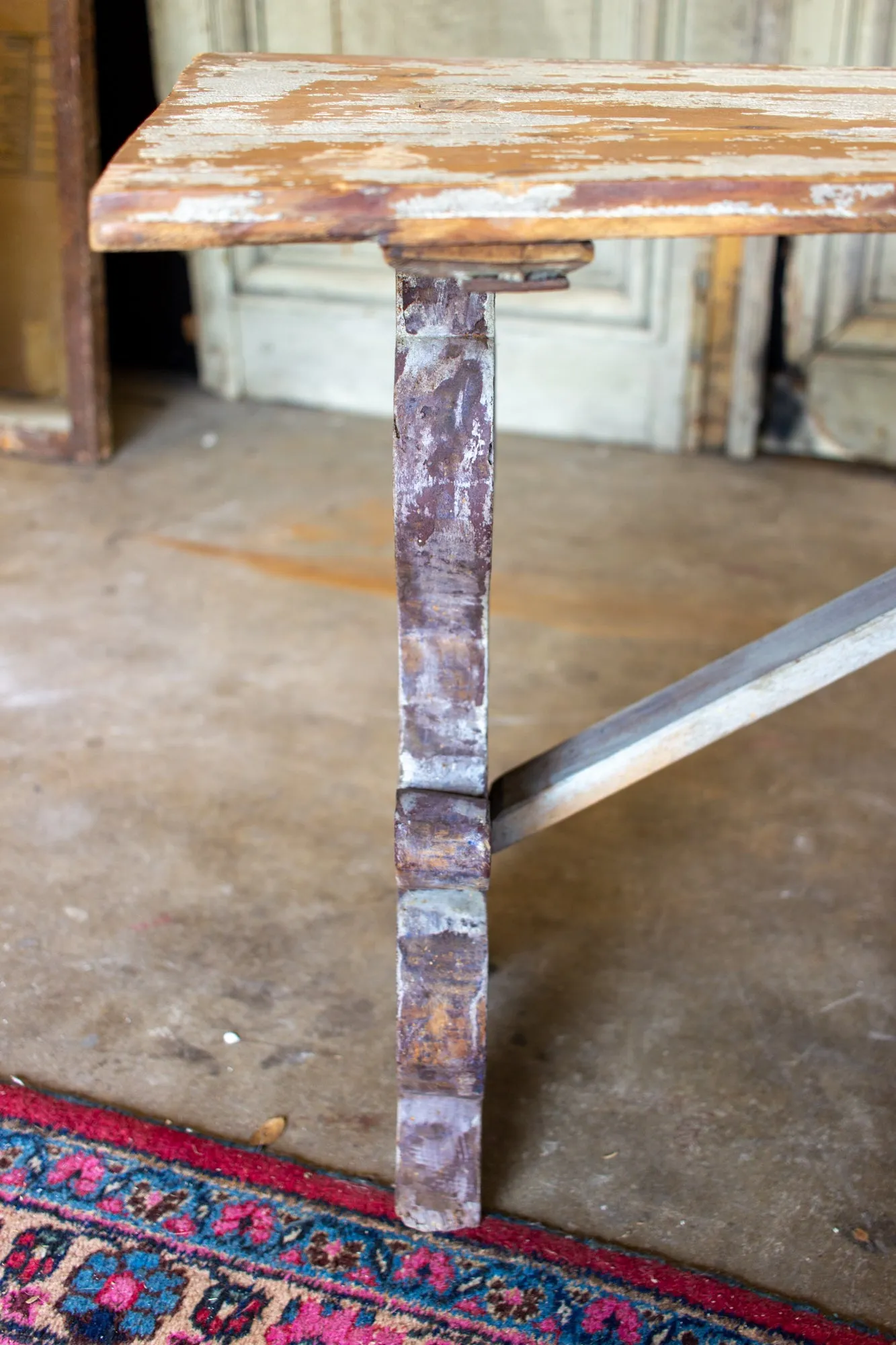 Distressed Finish Antique Swedish Wood Bench found in France