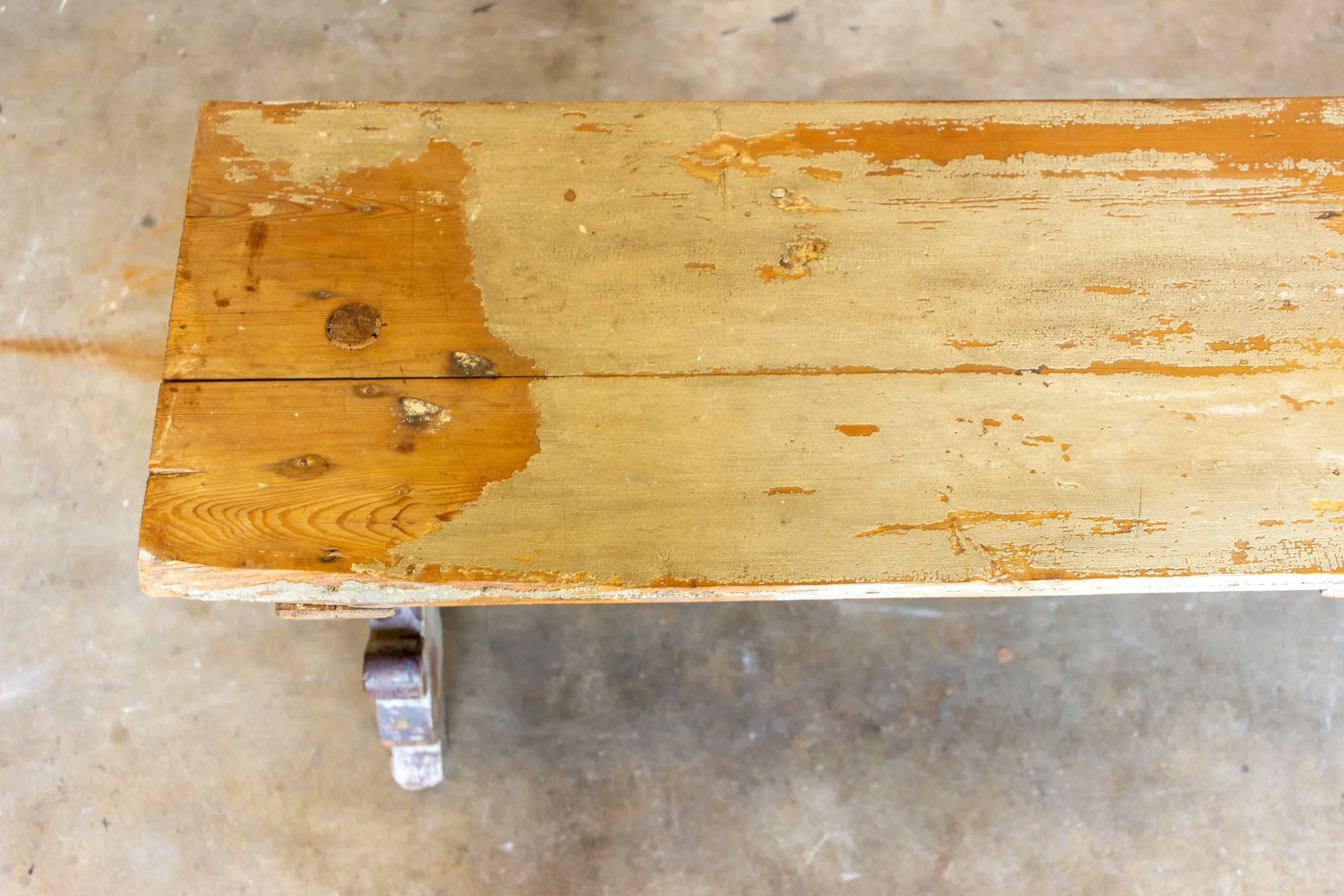 Distressed Finish Antique Swedish Wood Bench found in France