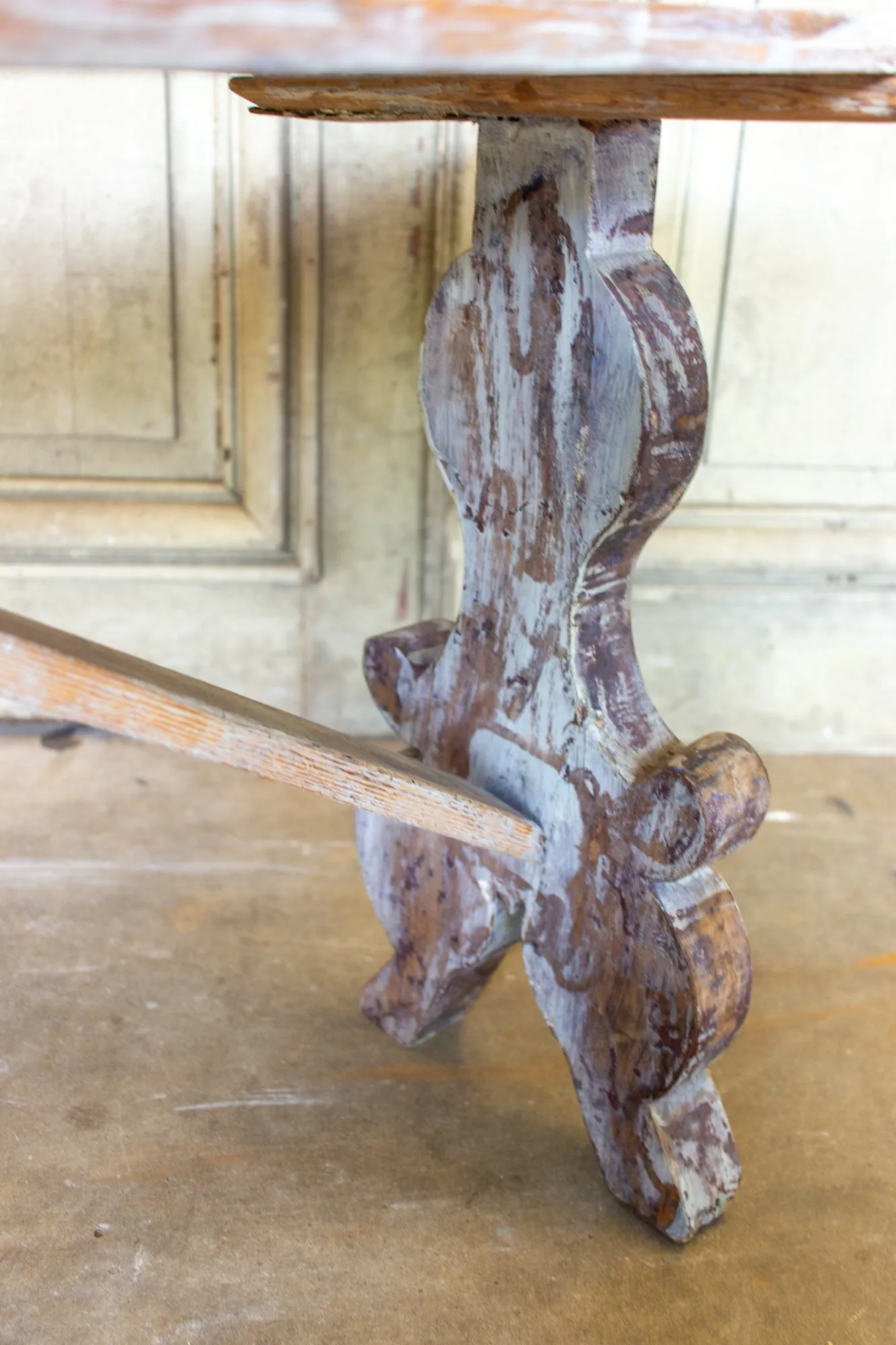 Distressed Finish Antique Swedish Wood Bench found in France
