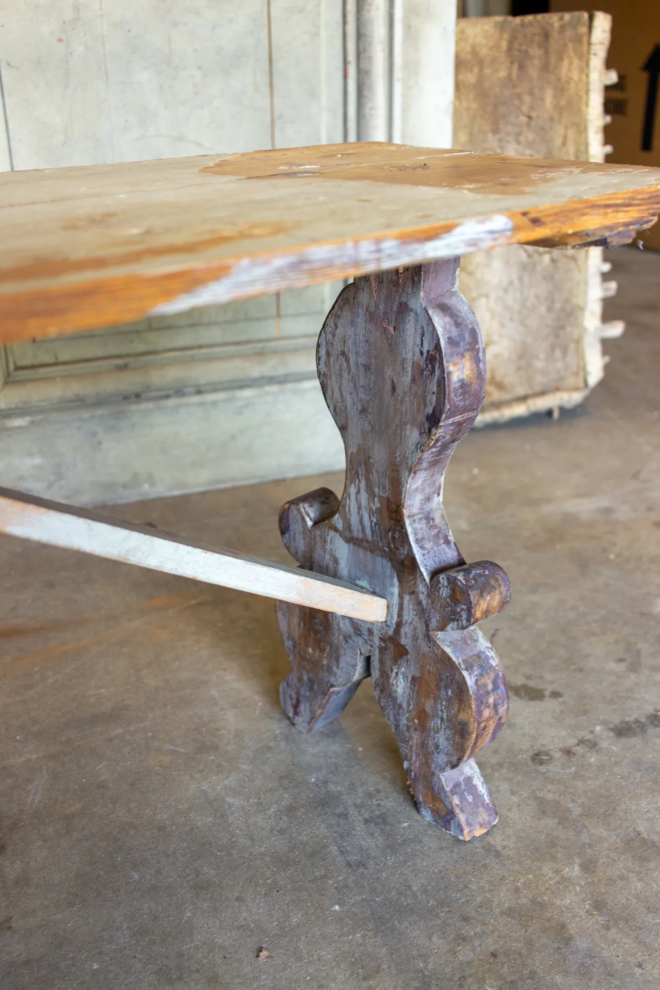Distressed Finish Antique Swedish Wood Bench found in France
