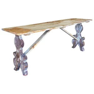 Distressed Finish Antique Swedish Wood Bench found in France