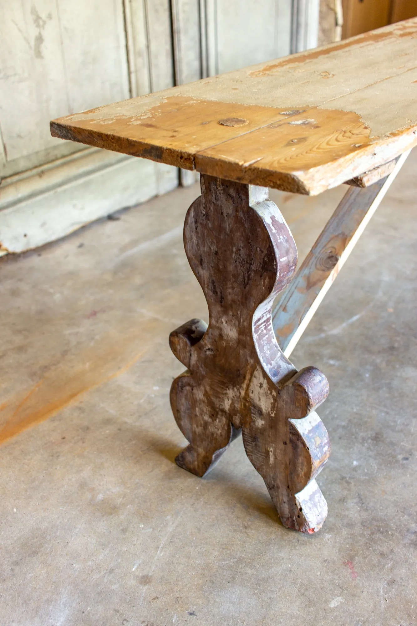 Distressed Finish Antique Swedish Wood Bench found in France