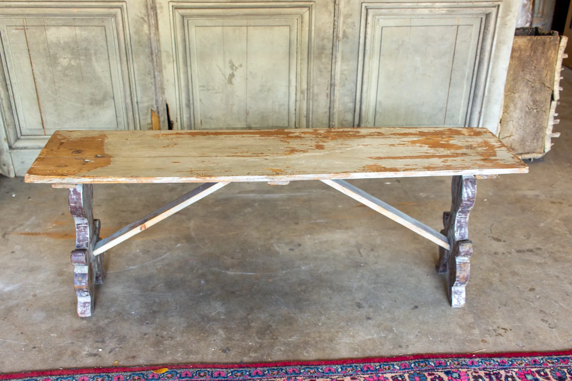 Distressed Finish Antique Swedish Wood Bench found in France