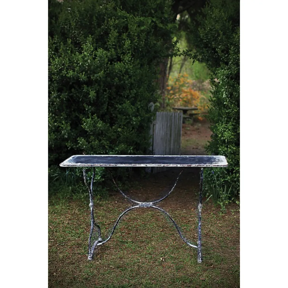 Distressed Metal Console Table in Black & White Finish