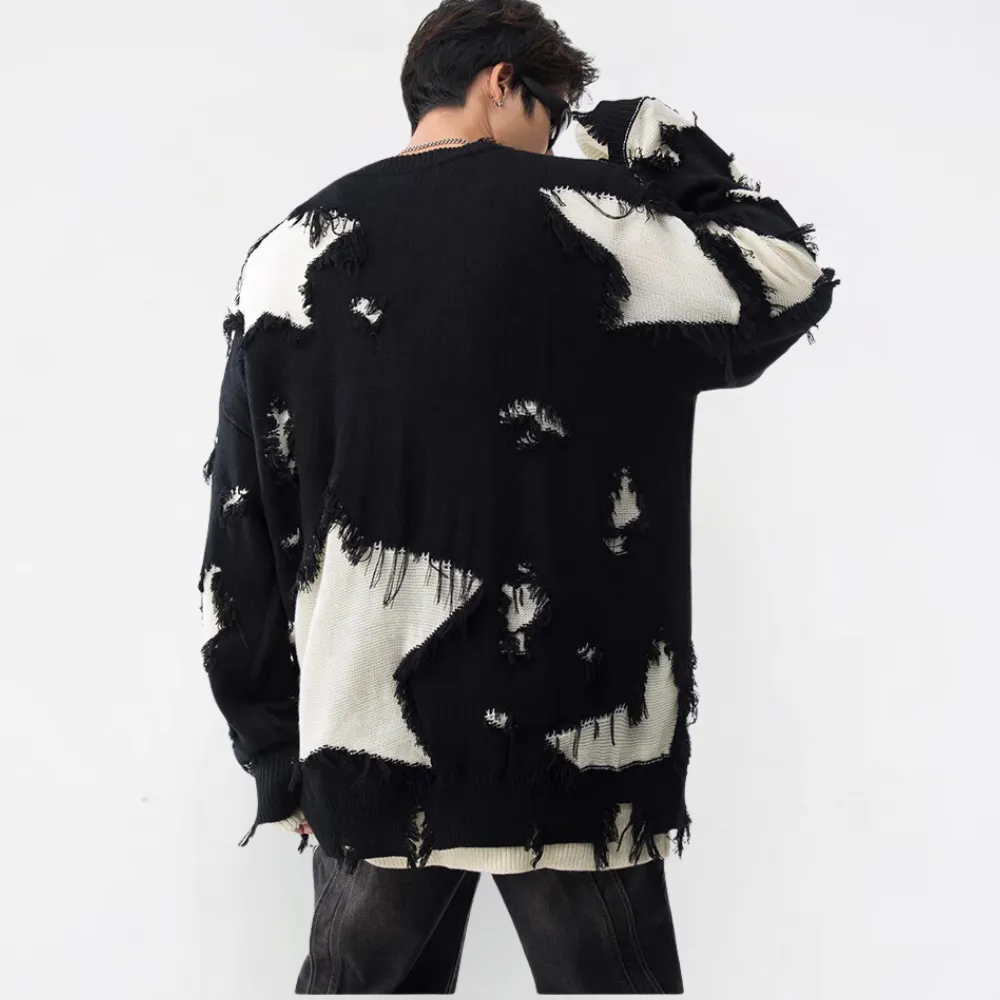 Distressed Patchwork Star Sweater