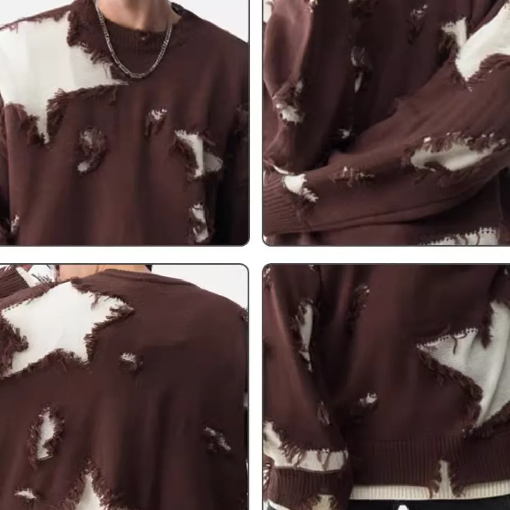 Distressed Patchwork Star Sweater