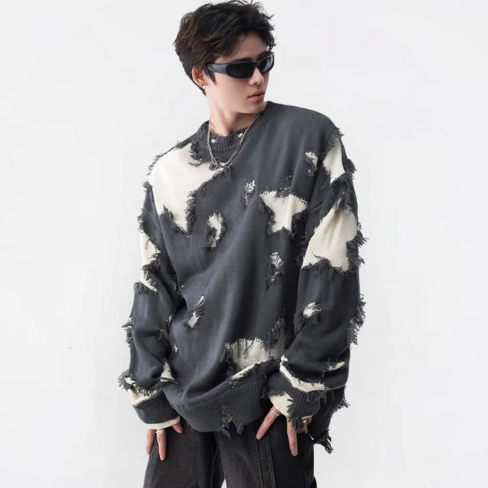 Distressed Patchwork Star Sweater