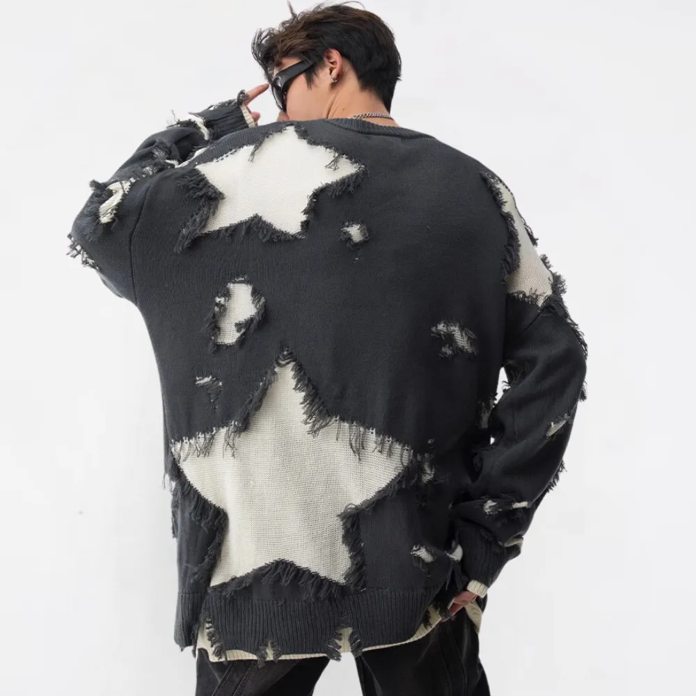 Distressed Patchwork Star Sweater