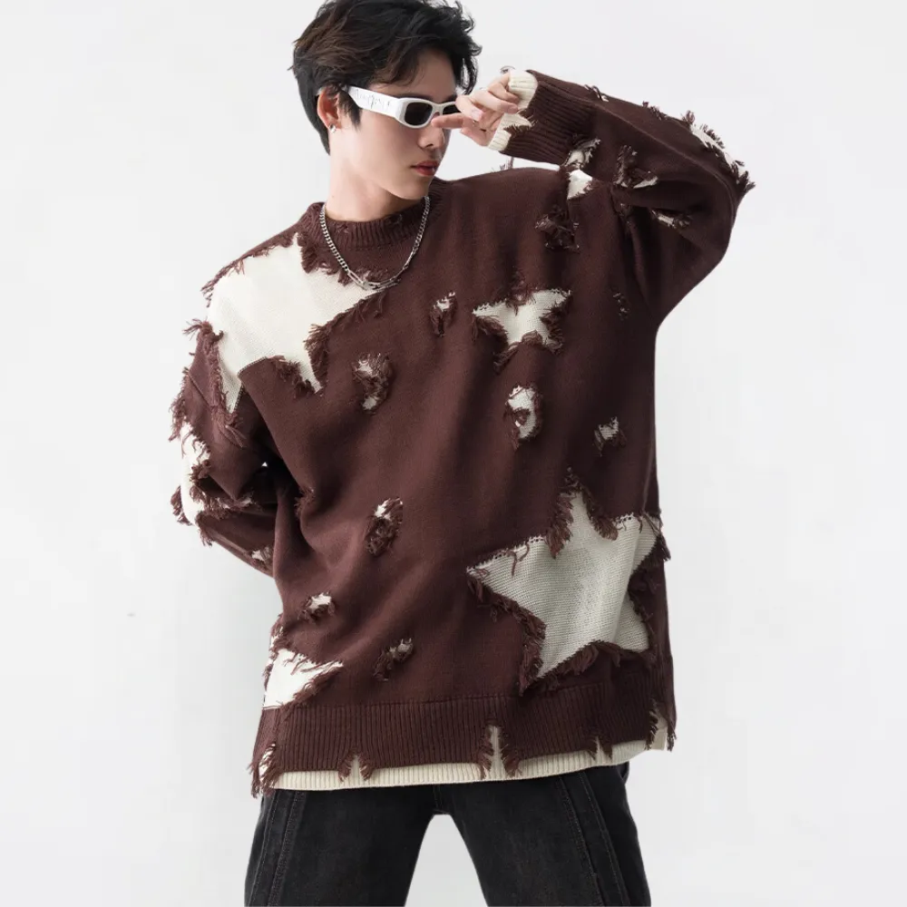 Distressed Patchwork Star Sweater