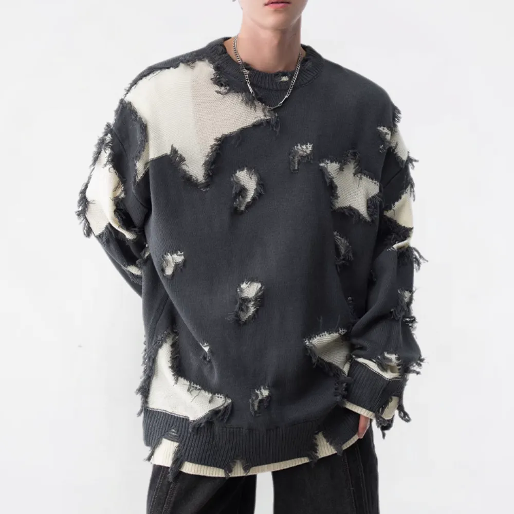 Distressed Patchwork Star Sweater
