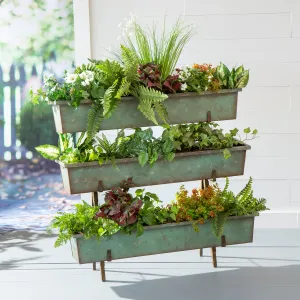 Distressed Teal Planter with Distressed Copper Rack,8pmtl232