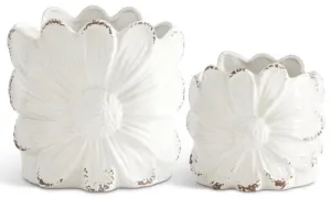 Distressed White Ceramic Sunflower Pot