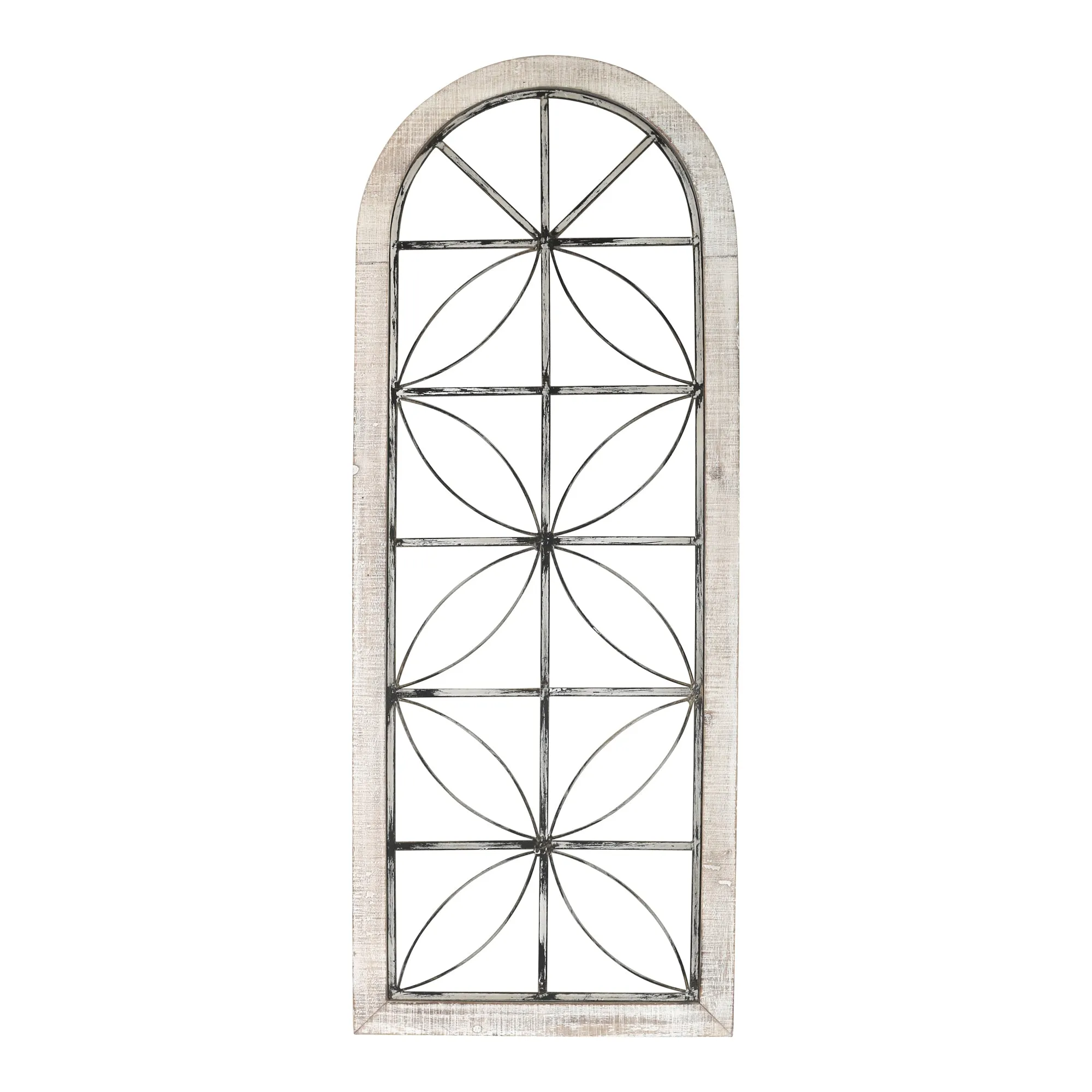 Distressed White Metal &amp; Wood Window Panel