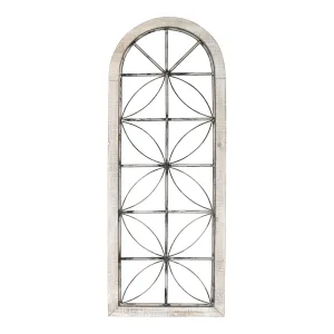 Distressed White Metal &amp; Wood Window Panel