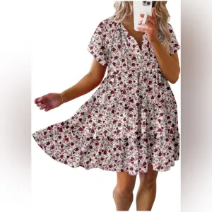 Dokotoo NWT Womens Summer Casual Boho Floral Dresses V Neck Short Sleeve