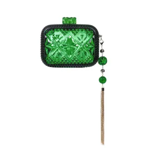 Douglaspoon Hand Carved Clutch Bag  Emerald Green With Gold Tone