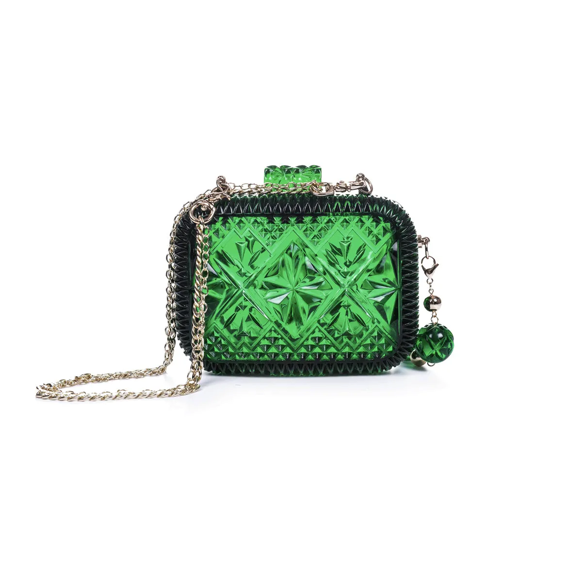 Douglaspoon Hand Carved Clutch Bag  Emerald Green With Gold Tone