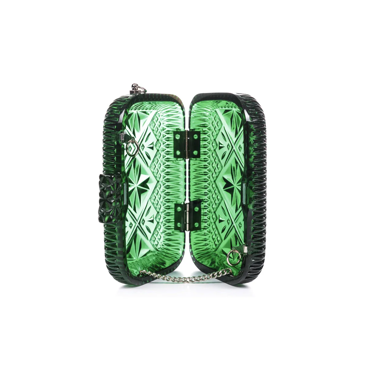 Douglaspoon Hand Carved Clutch Bag  Emerald Green With Gold Tone