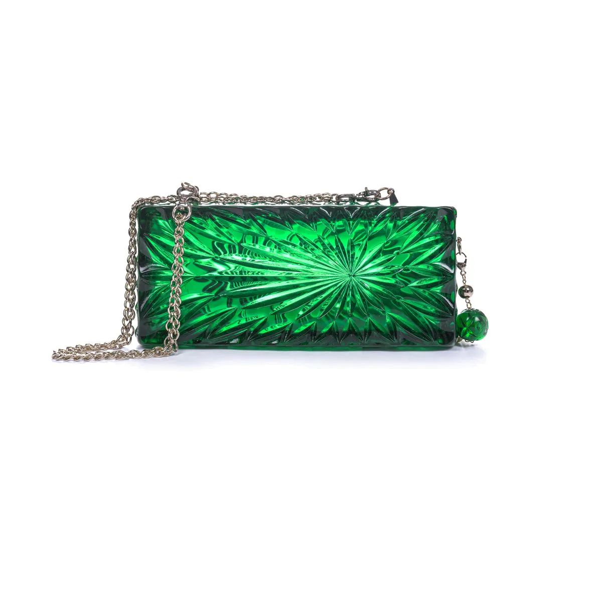 Douglaspoon Hand Carved Long Rectangular Clutch Bag Emerald Green With Gold Tone