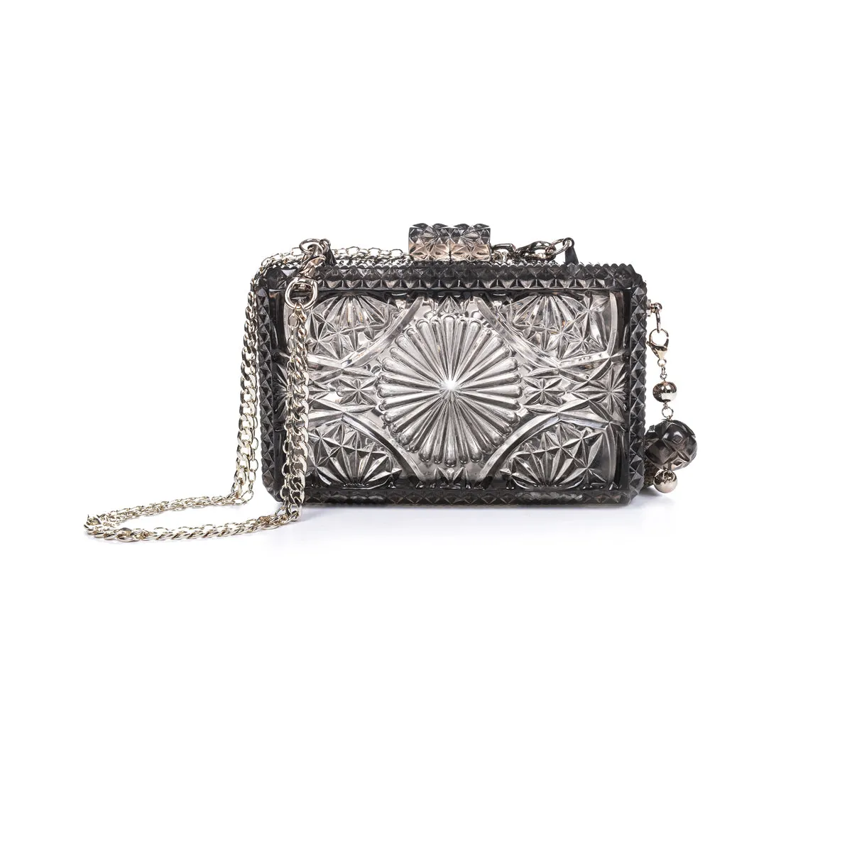 Douglaspoon Hand Carved Rectangluar Clutch Bag Dark Grey With Gold Tone