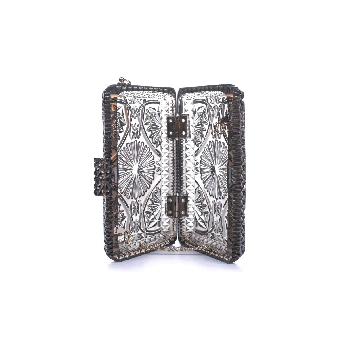 Douglaspoon Hand Carved Rectangluar Clutch Bag Dark Grey With Gold Tone