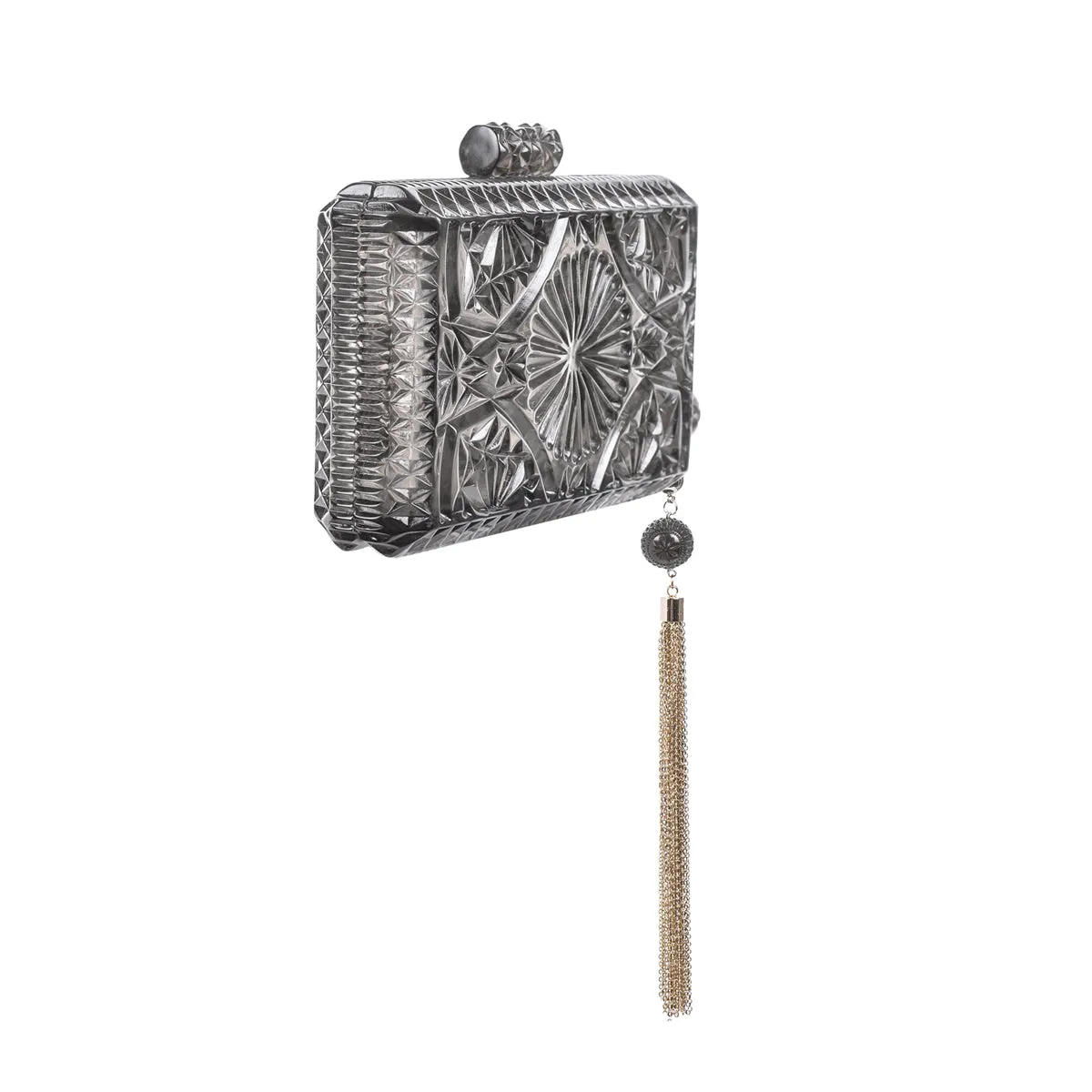 Douglaspoon Hand Carved Rectangluar Clutch Bag Dark Grey With Gold Tone