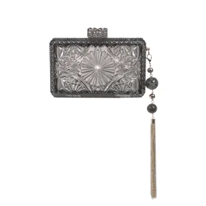 Douglaspoon Hand Carved Rectangluar Clutch Bag Dark Grey With Gold Tone